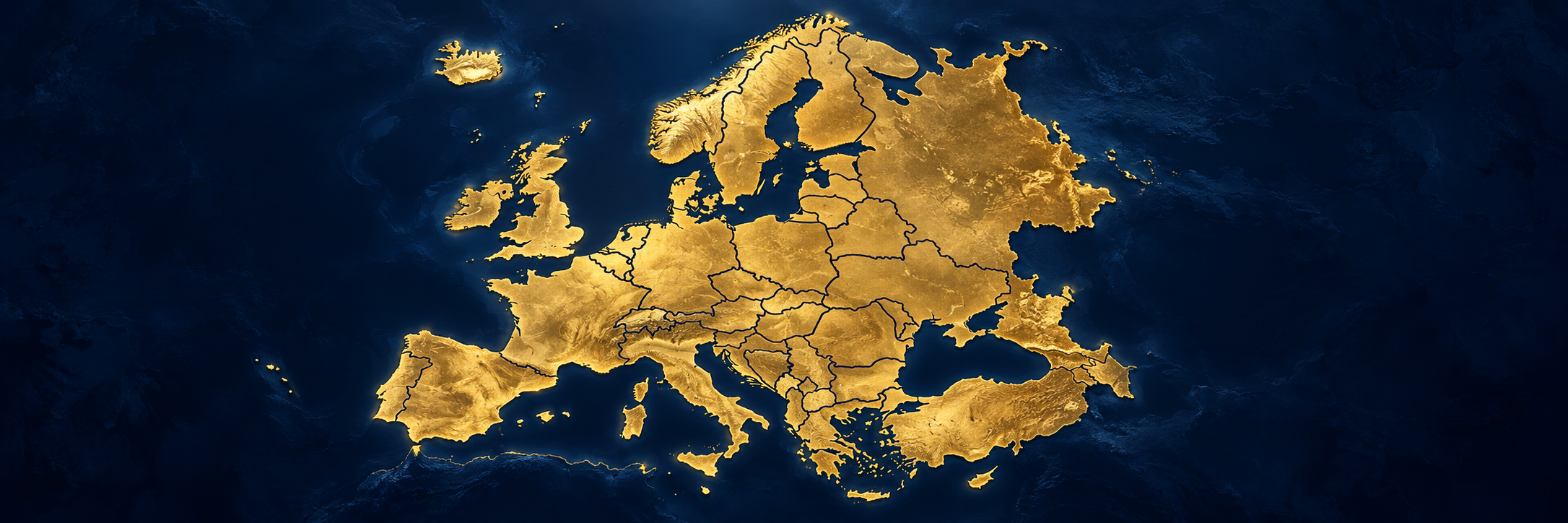 Europa en dorado sobre azul marino